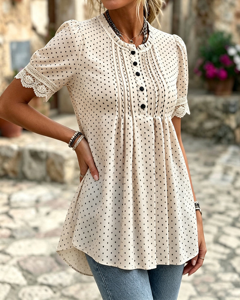 Bluse Puffärmel Polka Dot