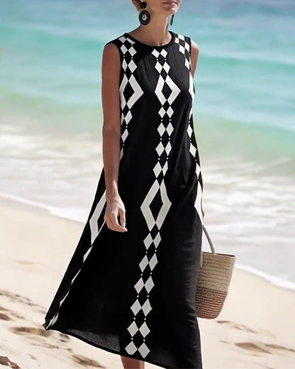 Kleid Ärmellos Diamantmuster Locker