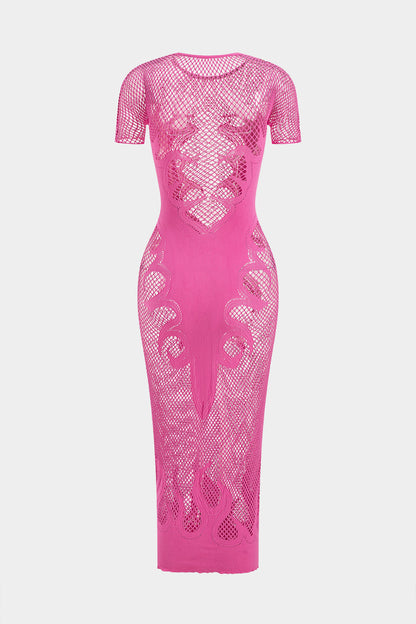 Unifarbenes Y2k Strickkleid mit Cut Out Details und Durchsichtigen Kurzen Ärmeln