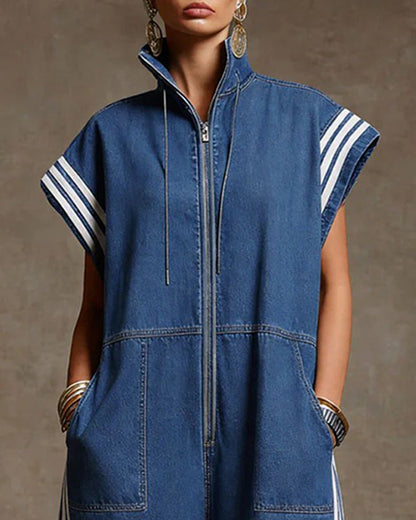 Overall Gestreift Ärmellos Denim