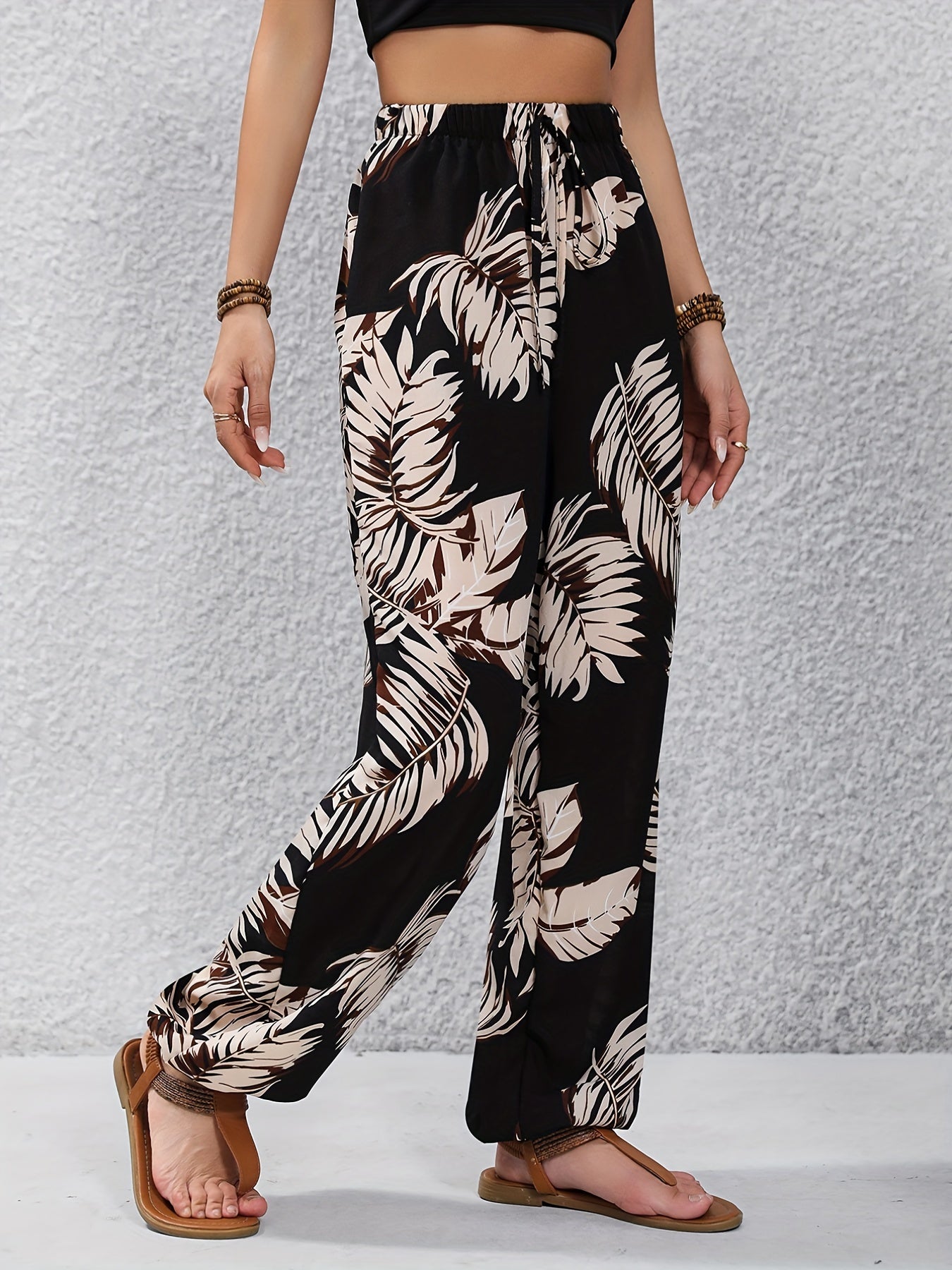 Black palm print pants - Mia