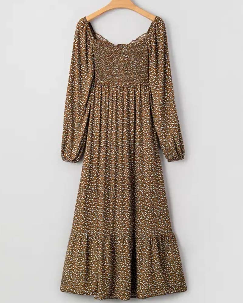 Kleid Blumen Viereckiger Ausschnitt Langarm Maxi