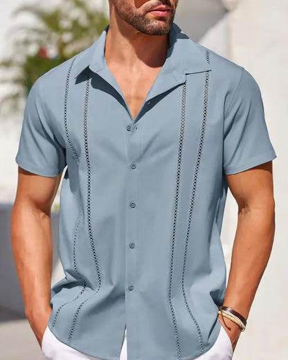 Hemden Herren Kubanisches Guayabera-Hemd Kurzarm Knopfleiste