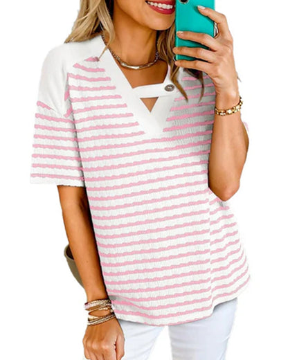 T-Shirt Hohl Aus Gestreift Kurzarm