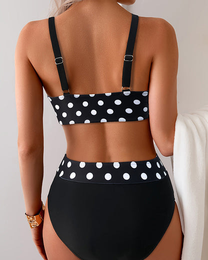 Zweiteiler Badeanzug V-Ausschnitt Polka-Dot