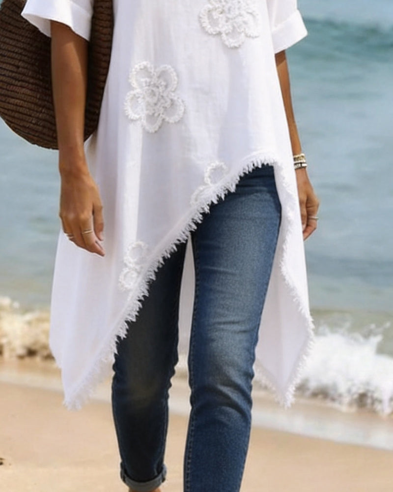 Bluse Rundhals Locker Asymmetrisch