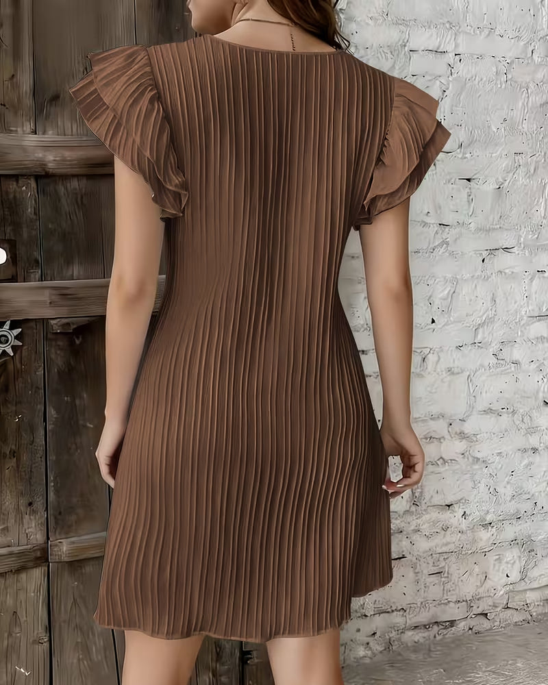 Kleid Plissiert Fliegender Ärmel