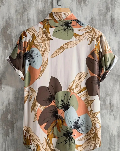 Hemd Vintage Botanisch Druck Kurzarm