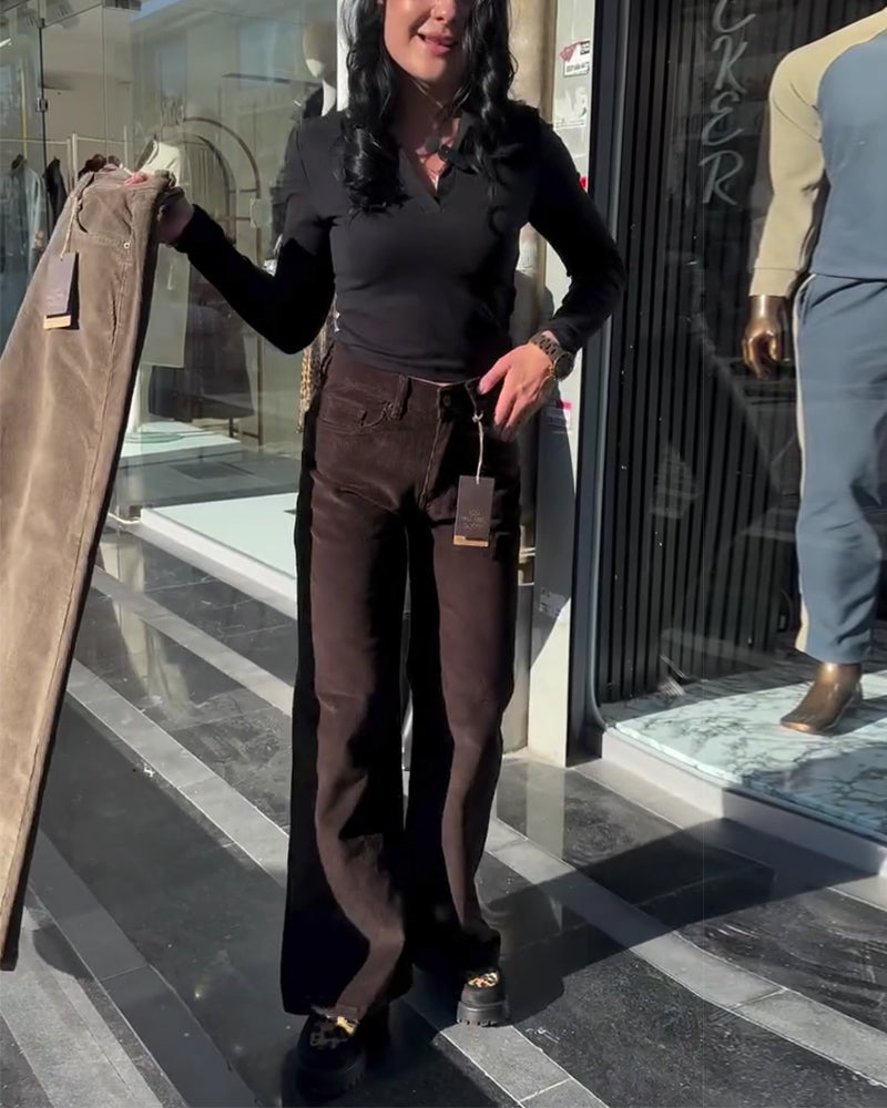 Hose Cord Leger Weite Beine