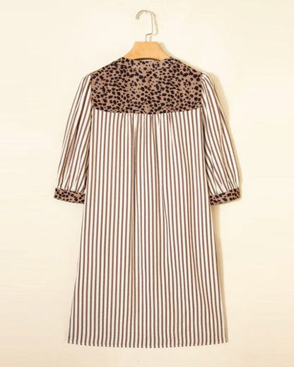 Kleid Gestreift Leopard Patchwork Hemd