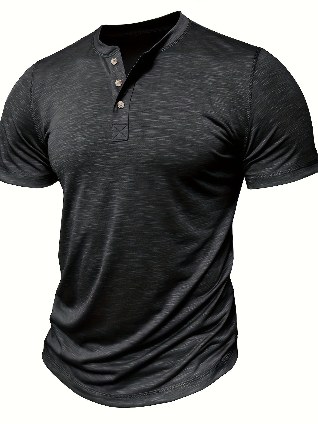 Schwarzes Herren Henley-Sportshirt mit Rundhalsausschnitt - Alex