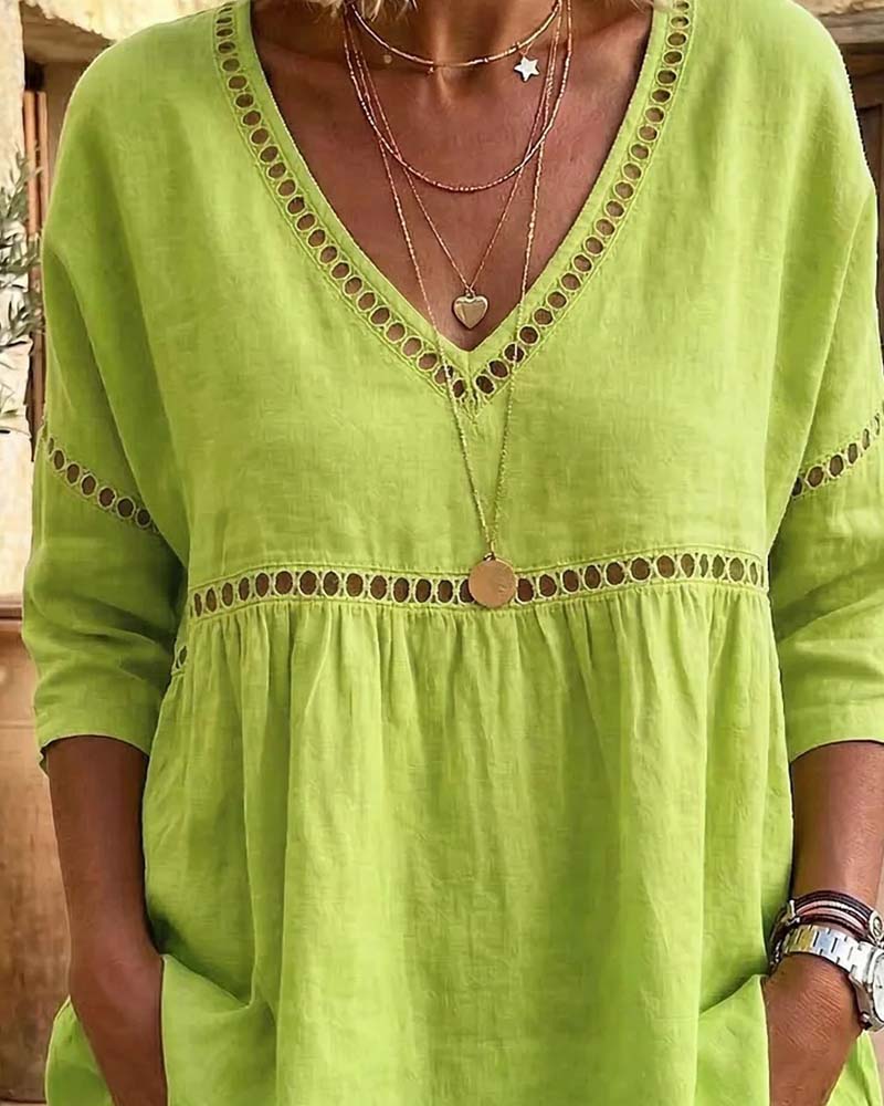 Bluse Hohler Ausschnitt V-Ausschnitt Loose Fit