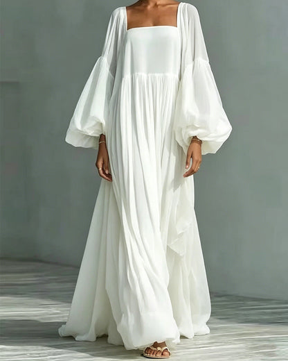 Kleid Quadratischer Ausschnitt Puff Ärmel Fee Maxi