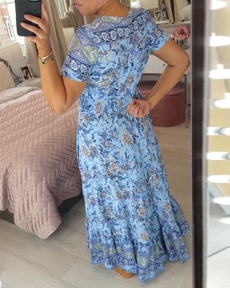 🌷🌷Kleid mit Blumendruck und V-Ausschnitt