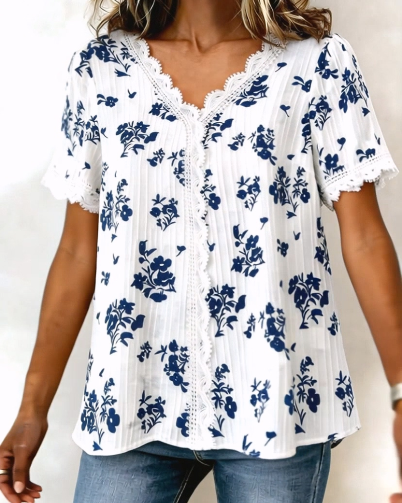 Bluse Kurzarm Frisch Floral