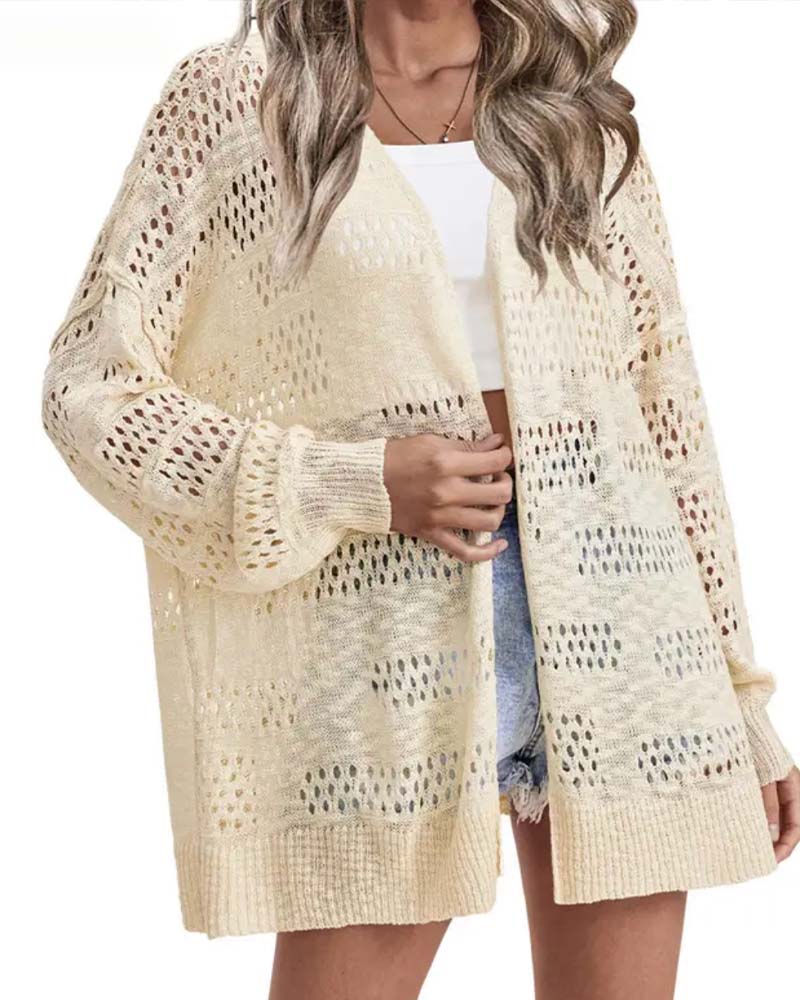 Cardigan Unifarben Hohlraum Freizeit
