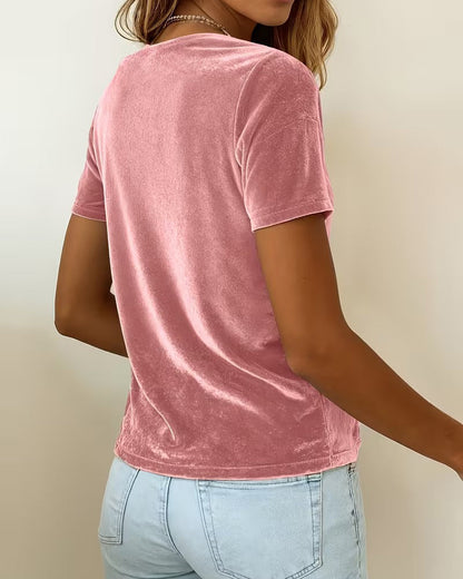 T-shirt Drapierter Ausschnitt Kurz Arm Samt