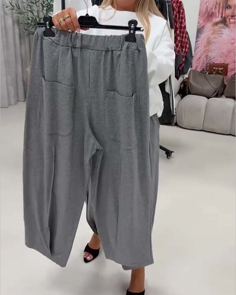 Hose Plissiert Weites Bein Harem Cropped