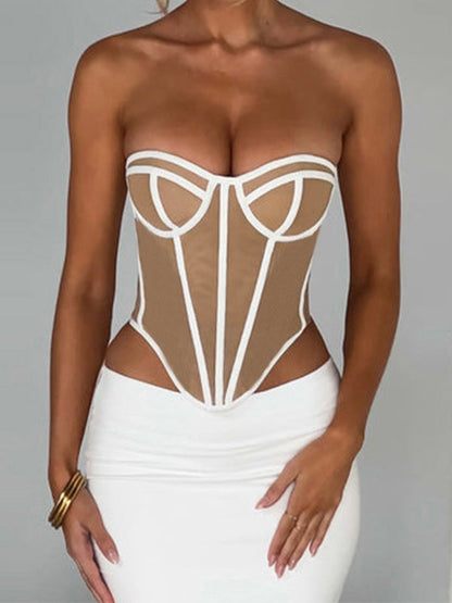 Kontrastfarbenes Y2k Corsagen Top mit Unregelmäßigem Saum