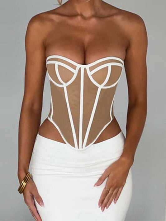 Kontrastfarbenes Y2k Corsagen Top mit Unregelmäßigem Saum