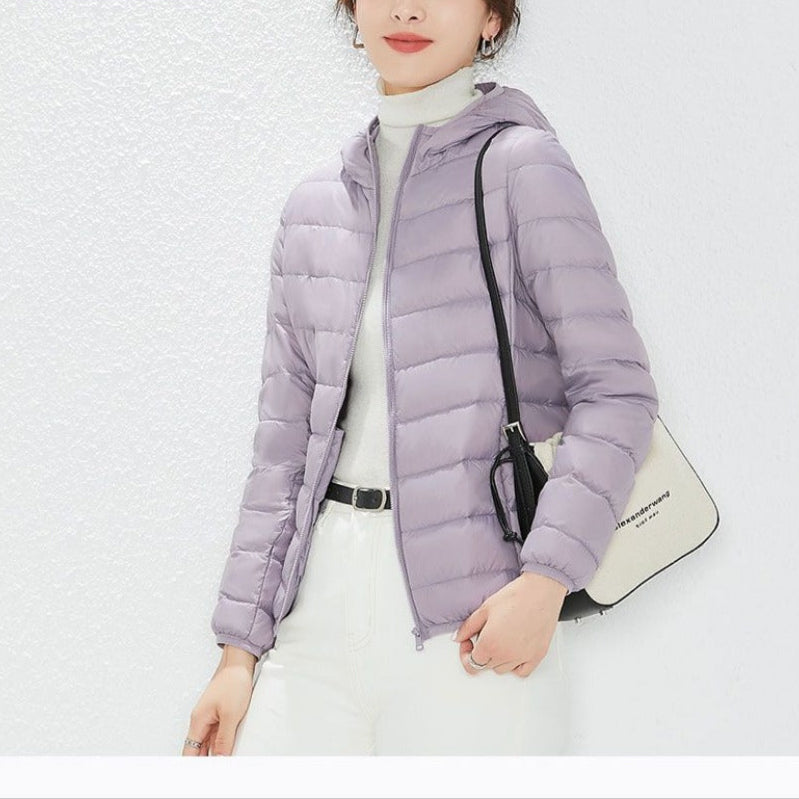 Hooded Puffer Down Jacket with Zipper Closure for Women - Liliana