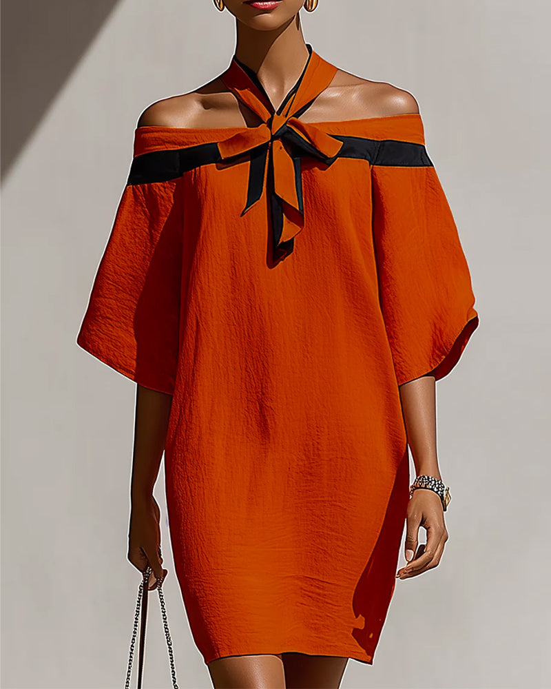 Kleid Off-Shoulder Halbarm Gerade