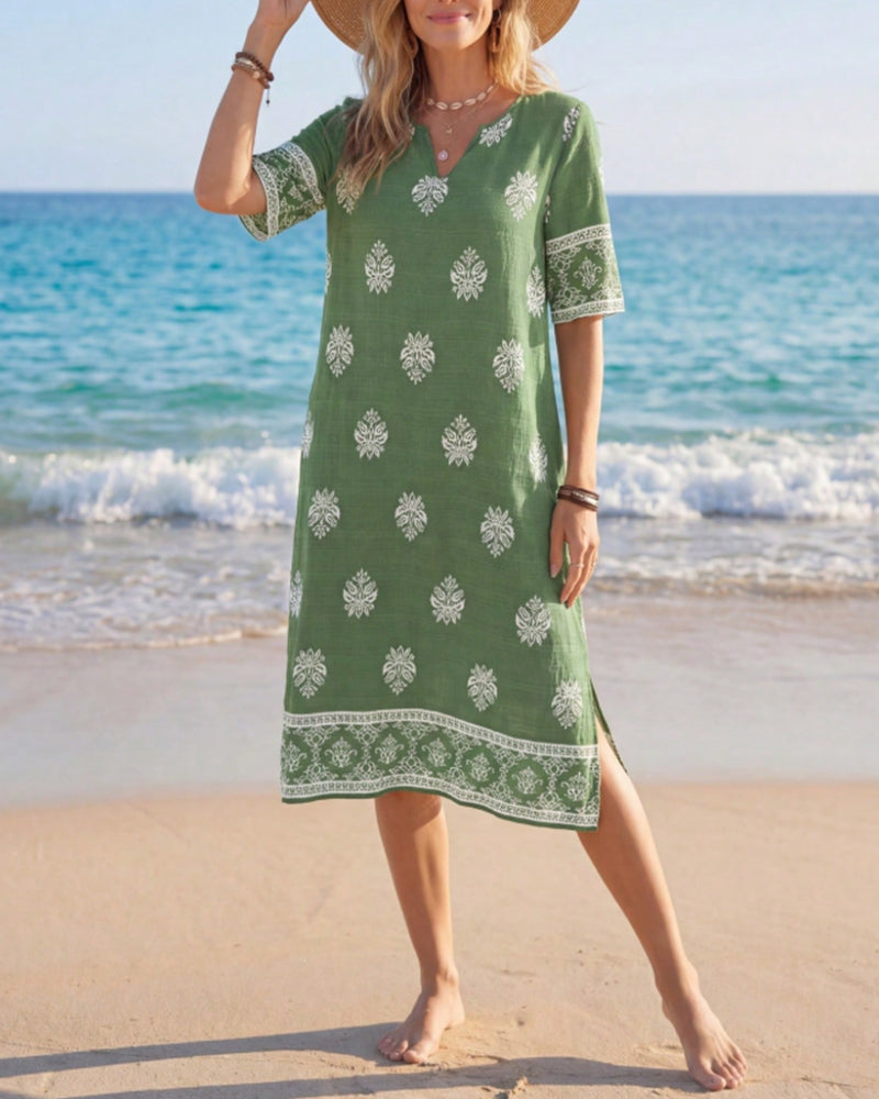 Kleid Ethno Petite V-Ausschnitt Schlitz