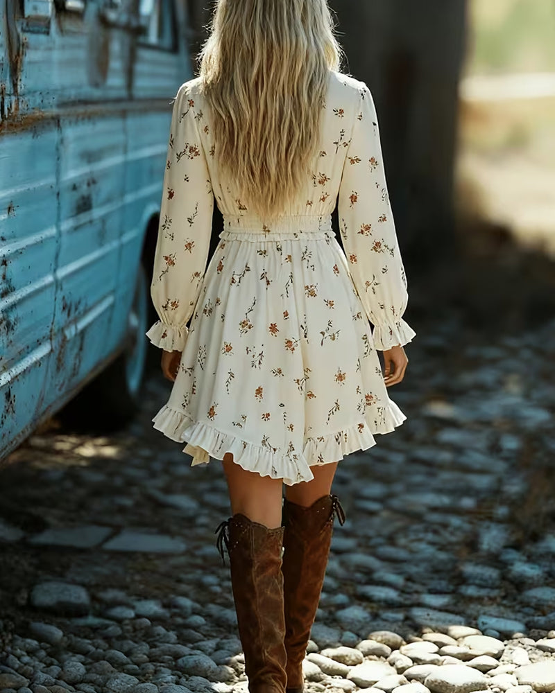 Kleid Elegant Langarm Blumen