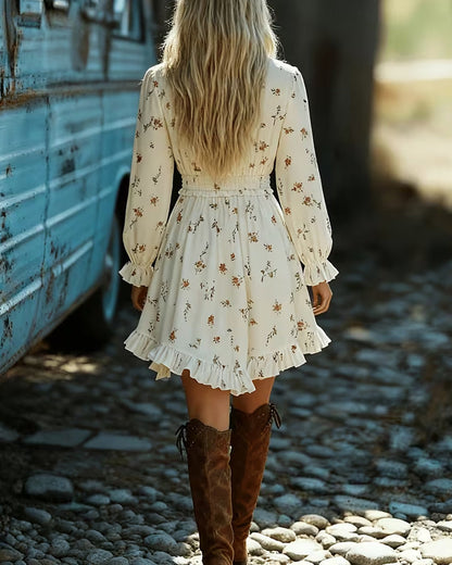 Kleid Elegant Langarm Blumen