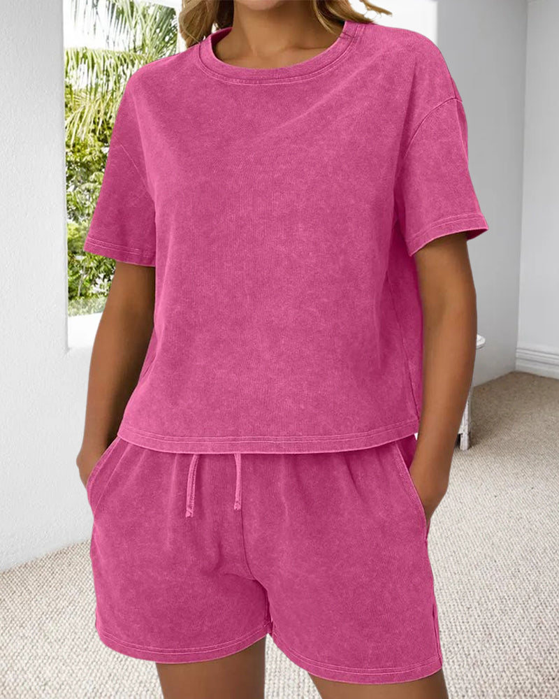 Set Aus Gewaschener Vintage-Rundhals-Casual