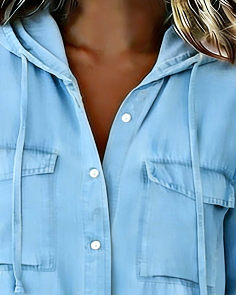 Hemd Damen Kapuze Kunst-Denim