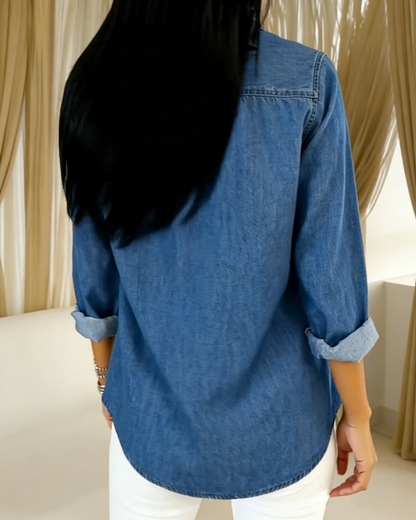 Hemd Uni Plissiert Denim