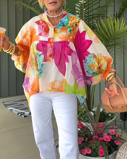 Bluse Ölgemälde-Stil Langarm