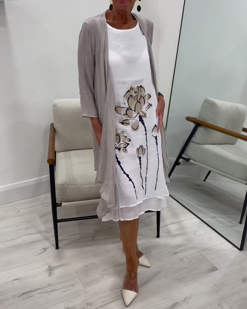 Zweiteiliges Set Bedrucktes Kleid Und Überwurf