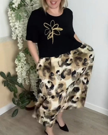 Kleid Tinte Leopardenprint Patchwork