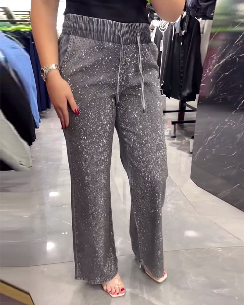 Freizeithose in Unifarbe mit Taschen und elastischem Bund