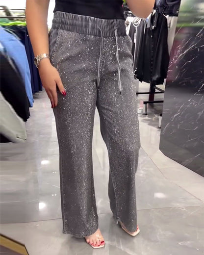 Freizeithose in Unifarbe mit Taschen und elastischem Bund