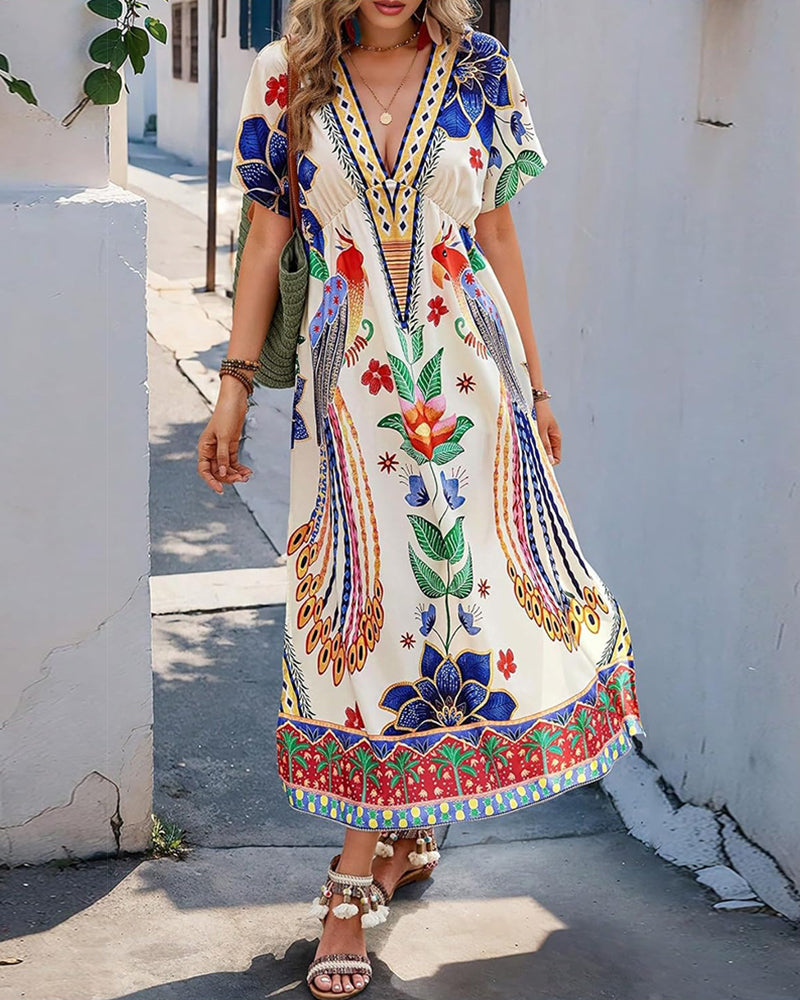 Kleid Bohemian-Druck Urlaub Maxi