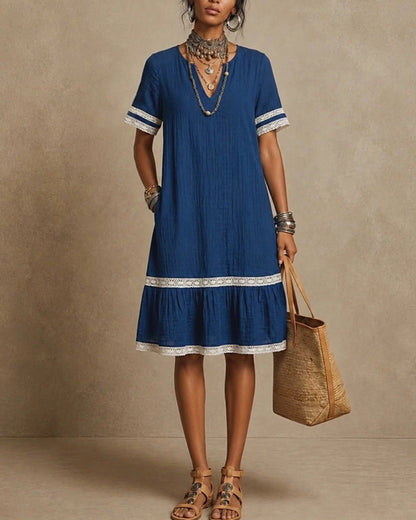 Kleid V-Ausschnitt Patchwork gerade