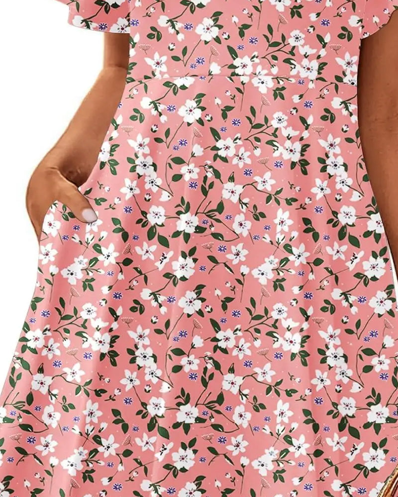 Kleid V-Ausschnitt geblümt kurzärmelig taillierend