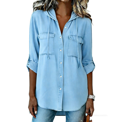 Hemd Damen Kapuze Kunst-Denim