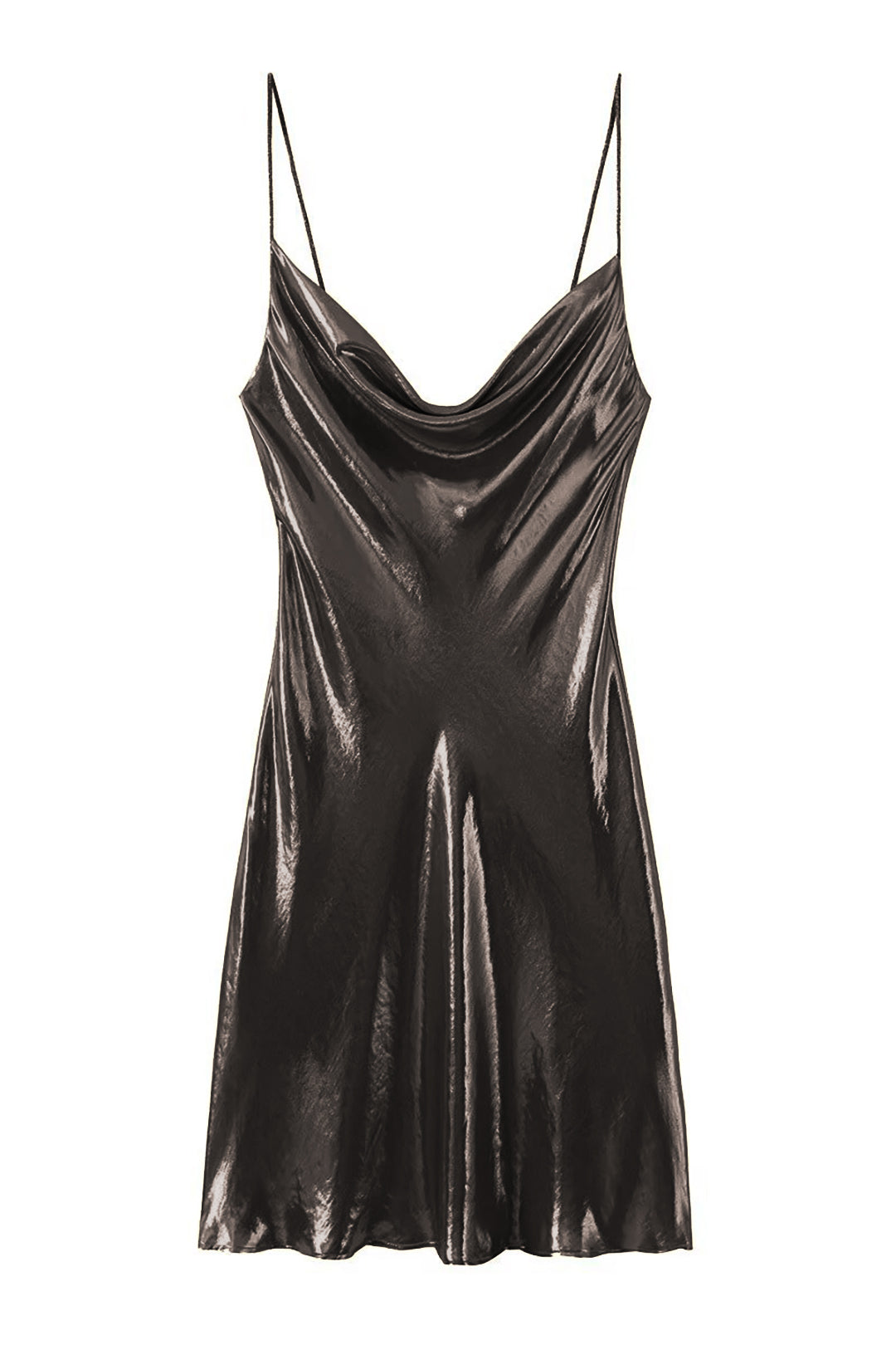 Y2K Cowl Neck Metallic Slip Minikleid