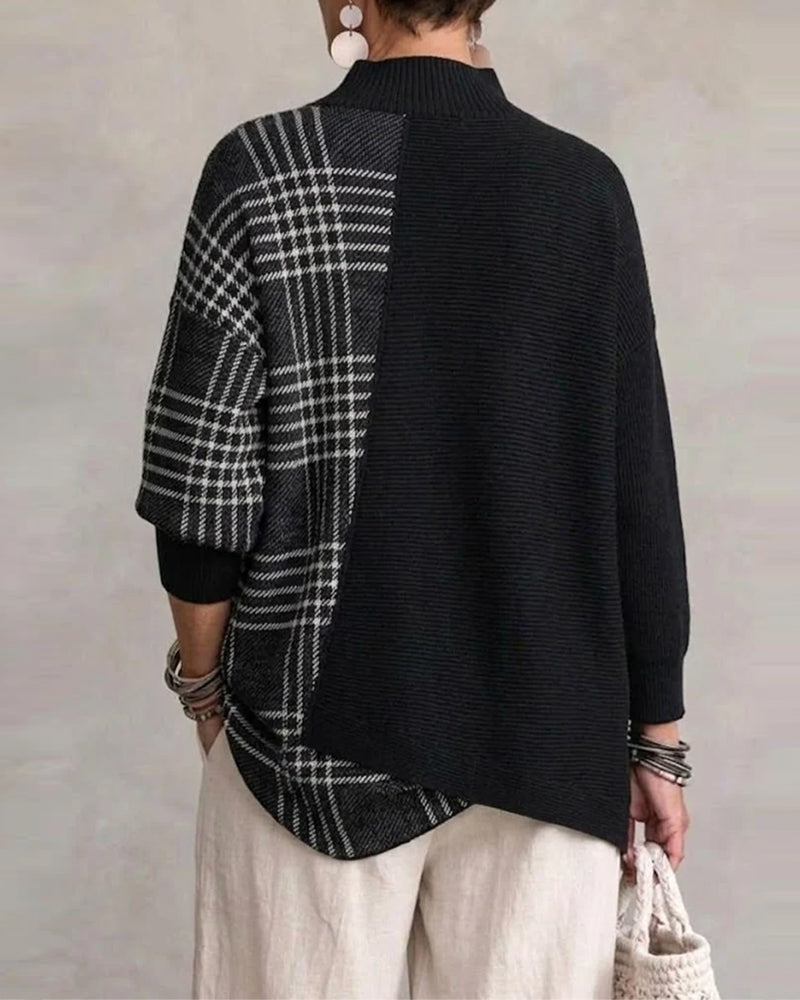 Pullover Hoher Kragen Unregelmäßig Linie Locker