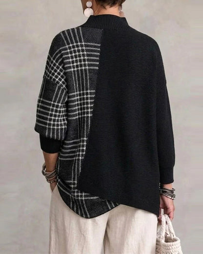 Pullover Hoher Kragen Unregelmäßig Linie Locker