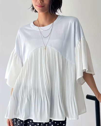 T-Shirt Patchwork Plissiert Ausgestellt Halbarm