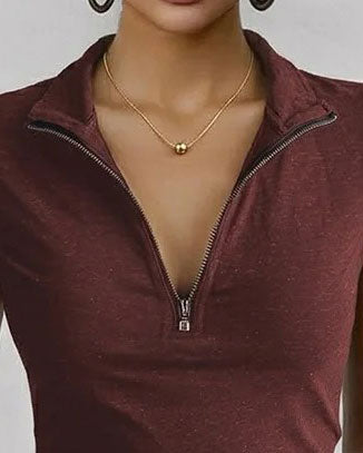T-Shirt Halb Reißverschluss Revers Slim Fit