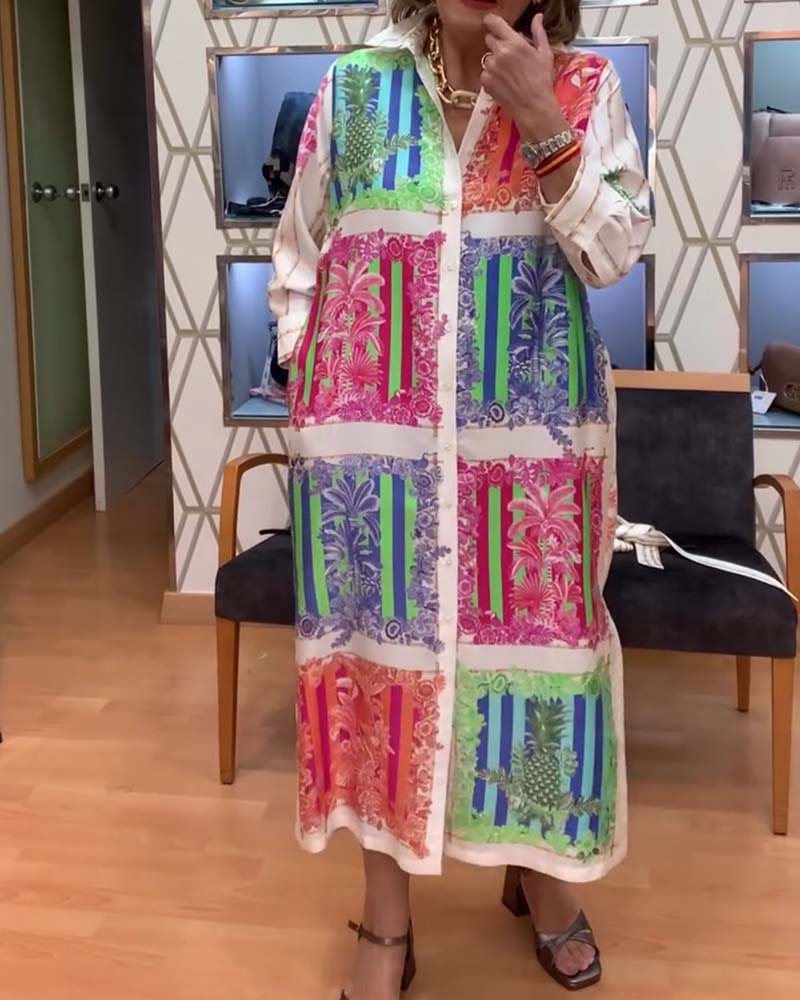 Kleid Patchwork Gedruckt Lang Hemd