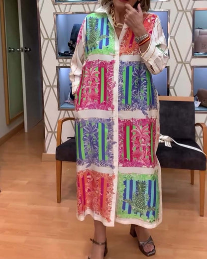 Kleid Patchwork Gedruckt Lang Hemd