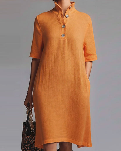 Kleid einfarbig Stehkragen kurzärmlig
