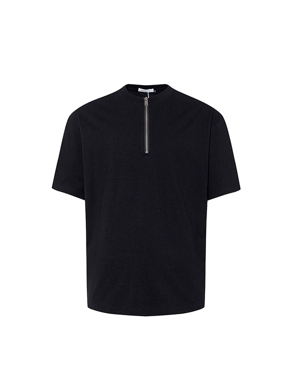 Einfarbiges Vintage Reißverschluss Kurzarm T-Shirt